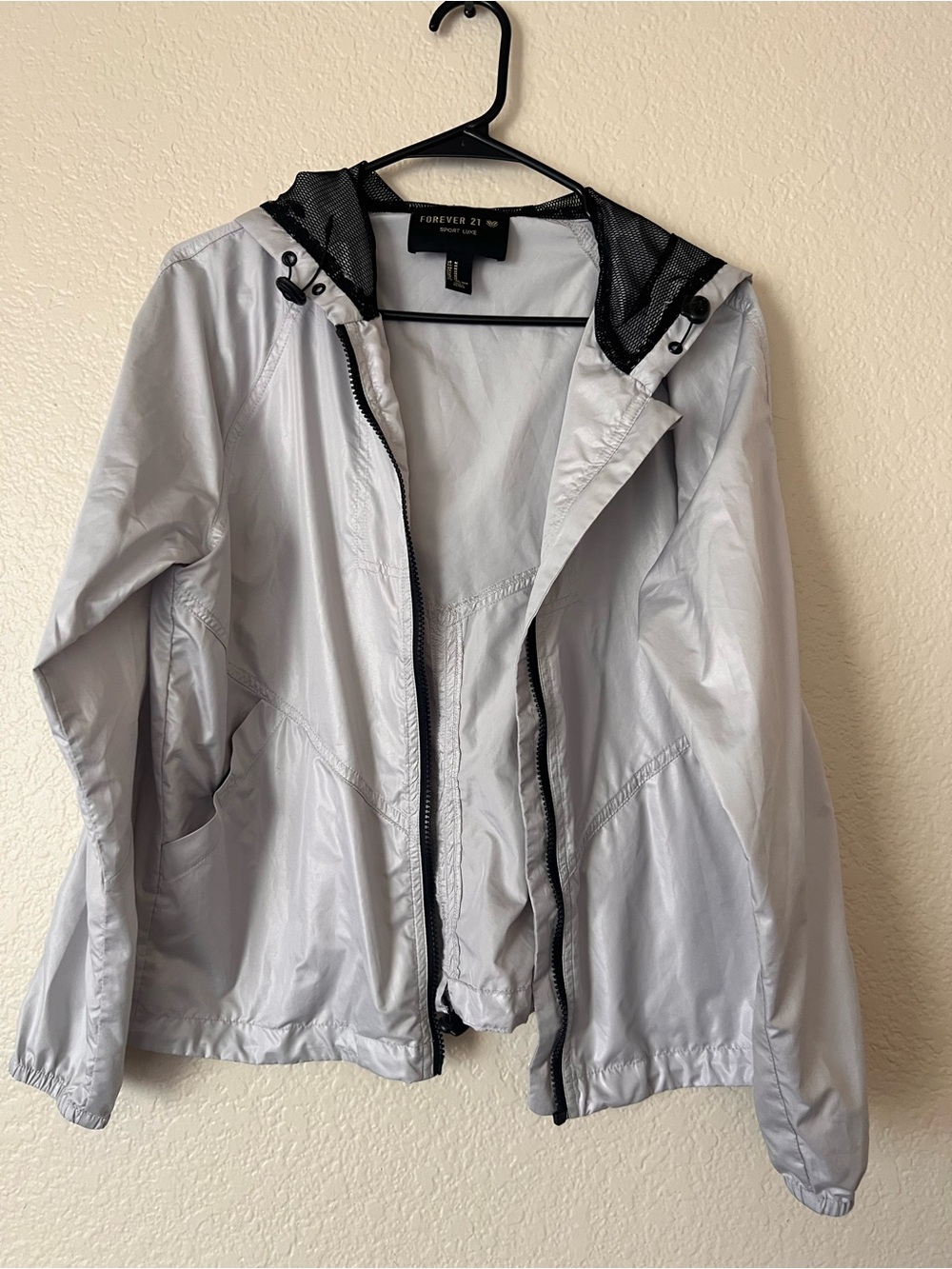 Forever 21 Light Gray Hooded Windbreaker Jacket